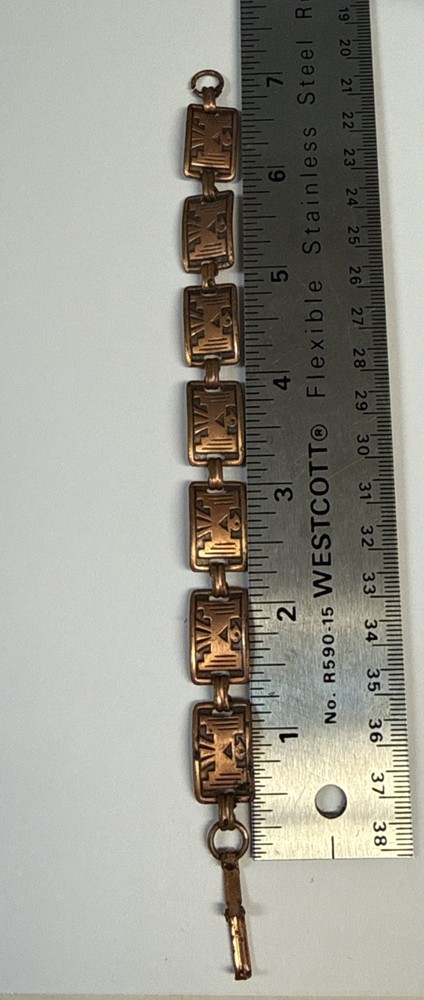 Unsigned Native American Vintage Copper Thunderbird Link Panel Bracelet 7”