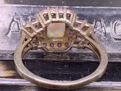 Vintage Sterling Silver Opal ring pink topaz accent stones signed P star M sz 8