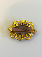 Vintage Signed JJJ 1/20 12K Gold Filled Genuine Rhodonite Brooch Pin
