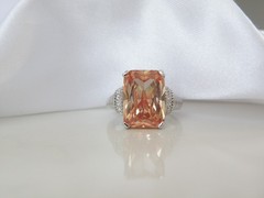 Vintage Sterling Silver 925 Large Champagne Gemstone Cable Ring Size 7