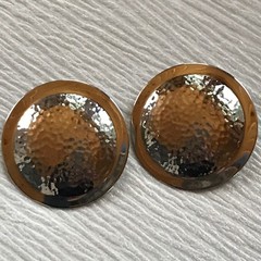 Estate Huge Hammered Silvertone Circle Post Earrings for Pierced Ears – 1 and 5/