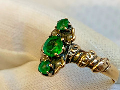 Antique Gold Filled Ring 2.09g Jewelry Size 6.75 Band Green & White Stones *READ