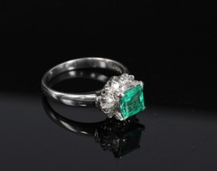 Fine 0.84ct GIA Colombian F1 Emerald & 0.30ct Diamond Platinum Ring Size 6.75