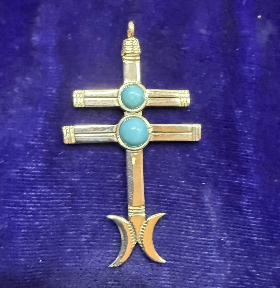 Vintage 925 Sterling Silver & Turquoise Crosses and Moon Pendant 45 x 26 mm