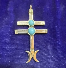 Vintage 925 Sterling Silver & Turquoise Crosses and Moon Pendant 45 x 26 mm
