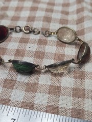 Vintage Egyptian Revival Multi-Stone Scarab Bracelet Carved Glass Quartz Mid…