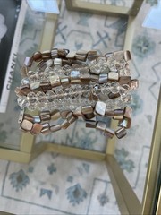 Gorgeous Vintage Mother Of Pearl Faceted Crystal 5 Strand Bracelet