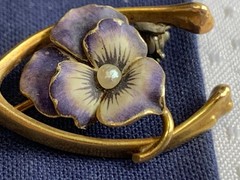Vtg Heavy Gold Filled Pearl Pin 3.05g Jewelry Pansy In Wishbone Brooch *READ*
