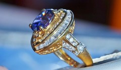 Gold over 925 silver sz 5 ring 4.89ct lab created tanzanite cubic zirconia 5.9g
