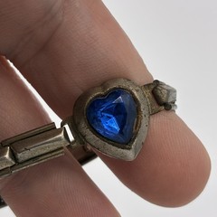 Vintage 60s Made Japan Silver Sapphire Glass Heart Childs Expandable Bracelet