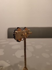 Vintage Handmade Studded Pins Beads Sequins Black/GoldOrnate Clip-On EarringsK49