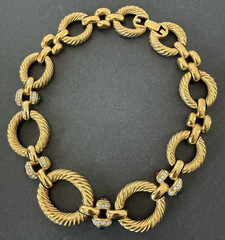 Vintage Givenchy Necklace Oval Link Rhinestone & Color Cabochon Gold Tone READ