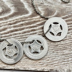 Vintage Good Luck Star Token Necklace Chain Silver Tone