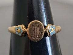 Vintage 10k Gold Baby Signet Ring Old English “K” Enamel Flowers Size 1.5