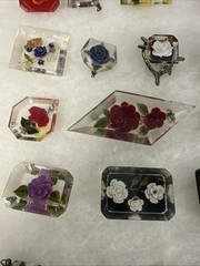 (28) Vintage Acrylic/Lucite? Hand Crafted Pressed Floral Brooch Pins, Pendants