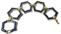 HEXAGON BLUE ENAMEL VINTAGE BRACELET OPEN CENTERS