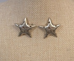 Vintage Jezlaine Sterling Silver Star Moon 30mm Earrings Signed