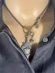Handmade Charm Necklace Vintage Oxidized Sterling FOB Shield Pendant & Chain