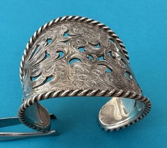 RARE Vintage 925 Sterling Silver Horse Brand Open Filigree Tapered Cuff Bracelet