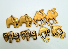 Vintage Heavy Cast Safari Animal Charms Lot 8 Elephant Camel Zebra Jewelry