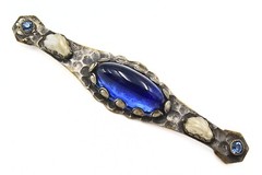 Lovely Antique Arts & Crafts Cobalt Blue Cabochon Brass Pin