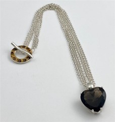 David Sigal Sterling S. Smoky Quartz Heart Leopard Print Toggle Clasp Necklace
