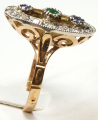 Victorian Emerald Sapphire Diamond Engagement Ring Size 6.75 UK-N 18KY EGL USA