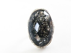 Heavy Sterling Silver 925 Rutilated Quartz Chunky Statement Ring Size 7