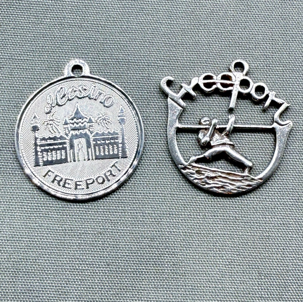 2 Vintage Sterling Silver Freeport Bahamas Charm Limbo El Casino Caribbean