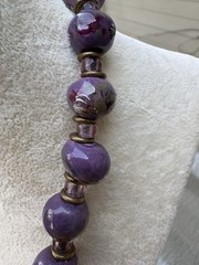 Vintage 1970s-1990s Boho Chunky Purple Marbled Glass Bead Necklace 26” Estate