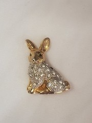 Vintage Rhinestone Bunny Rabbit Pin Brooch Gold Tone Accents