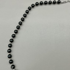 Monet Necklace Womens Black Silver tone Vintage Beaded Strand Classic 26 Inch
