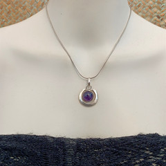 Sterling Silver Minimalist Necklace Modernist Solid Purple Stone Men Women VTG