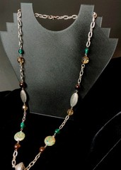 Vintage Silver Tone Etched, Brown And Teal Swirl Coin Art Glass & Plastic Beads