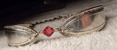 VTG 1940’S SILVER PLATE SPOON ARTIST CUT AUSTRIAN PINK CRYSTAL LINK BRACELET