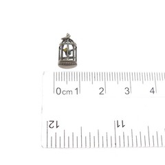 925 Sterling Silver Antique Enamel Bird Cage Oxidized Minimalist 3D Pendant