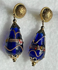 Vntg Murano Venetian Glass Wedding Cake Cobalt Blue Dangle Bullet Back earrings0