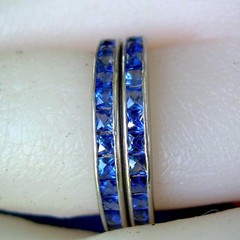 Original Antique SAPPHIRE Carre cut Band Deco PLATINUM Eternity Anniversary Ring