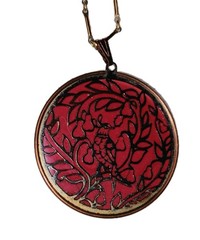 Coppercraft Guild 1978 Red Enamel Bird Pendant Necklace 24″ Vintage Copper