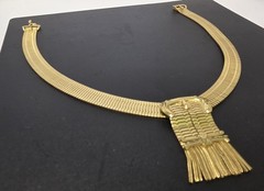 Whiting & Davis Fringe Buckle Necklace Vtg Gold Plated Mesh Metal 17″ Band 1/2″
