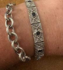 VINTAGE DBJ Signed STERLING & Sapphire Art Deco Style BRACELET! 7 Inch 9mm Wide