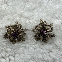 Vintage Filigree Brooch Clip On Earrings Jewelry Set Victorian Revival