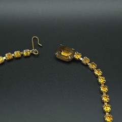 Vintage 1950s Amber Brown Rhinestone Bib Necklace Gold Tone 16 Inch