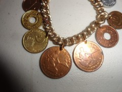 Vintage 1950/60’s Foreign Coin Bracelet 10 Coins E. Africa, India, Pakistan, Por