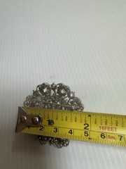 VTG STYLE DOMED 1.75”D BROOCH PIN SILVER TONE BLUE SAPPHIRE BLUE RHINESTONES