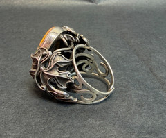 1970 Art Sterling Silver Ring Orbicular Ocean Jasper Grapevine Adjustable 8-10