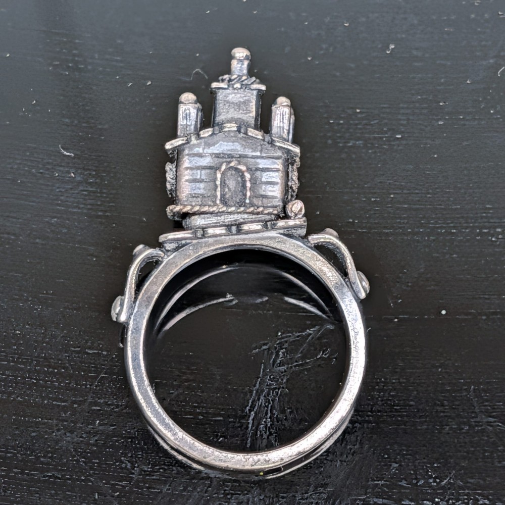 Antique Jewish Engagement Wedding Ring Judaica 925 Silver Temple Sz: 9.5 ð