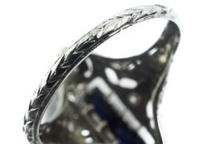 STRIKING ART DECO 18K GOLD OPEN WORKED BELAIS DIAMOND SAPPHIRE RING c1920’s
