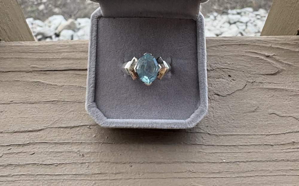 Nice Vintage Sterling Silver .925 Blue Topaz Size 6.75 Maker Stamped