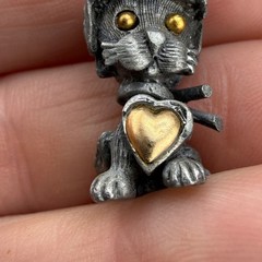 Vintage Cat Necklace Silver Tone Pewter Love Heart 19”